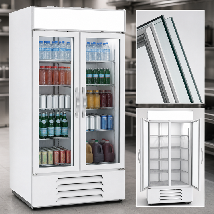 Product image #4 for Beverage Air MarketMax Two-Section Glass Door Reach-In Refrigerated Merchandiser, 35.08 Cu. Ft., White