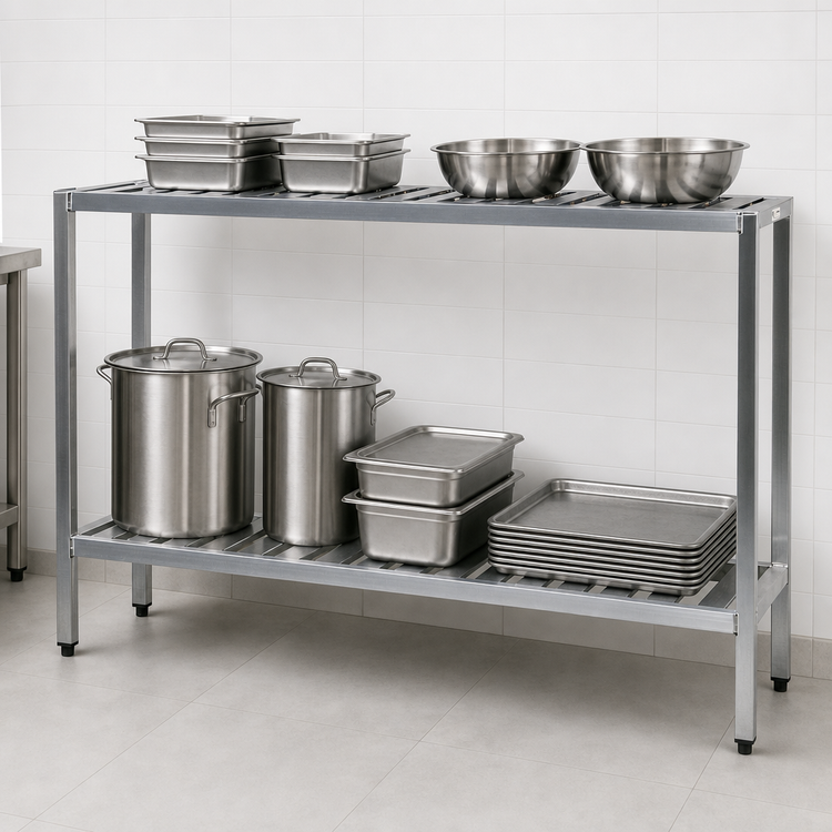 Product image #3 for New Age T-Bar Series 2-Tier Freestanding Aluminum Cantilevered Shelving Unit, 60W x 24D x 48H