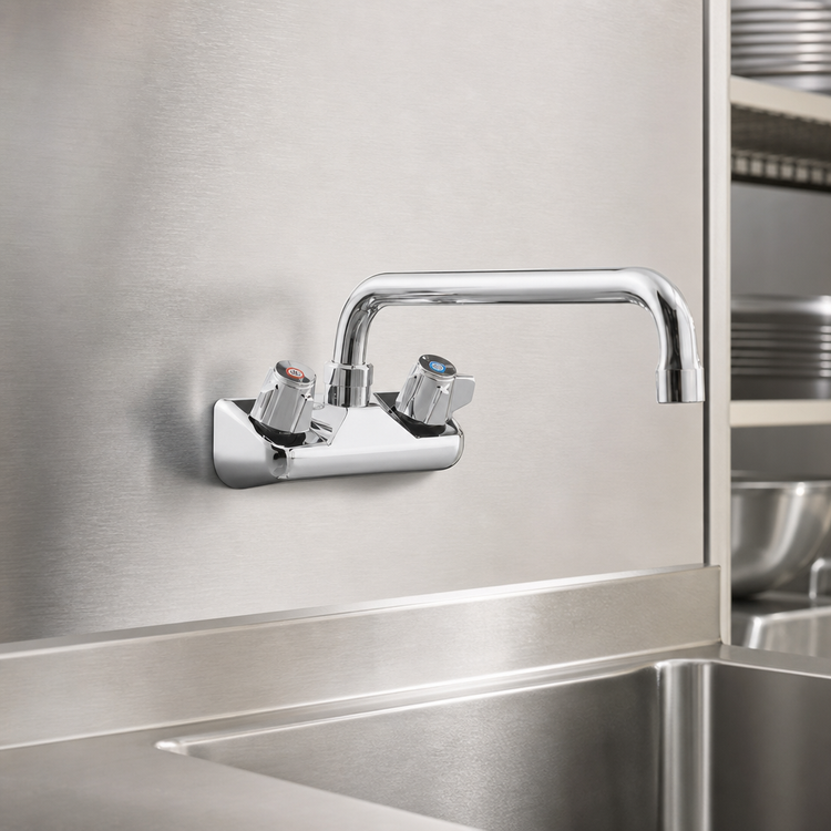Product image #3 for Steel Works Stainless Wall-Mount Commercial Faucet with 4-Inch Centers and 6-Inch Swing/Swivel Spout