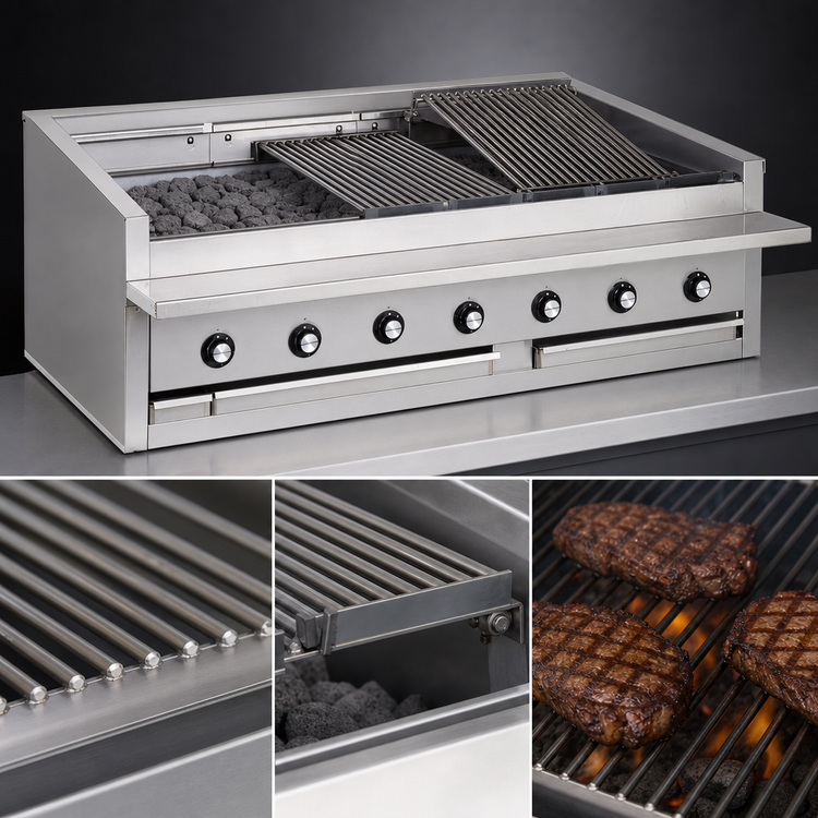 Product image #3 for Bakers Pride Dante Series L-60RS-R 60-Inch Countertop Gas Radiant Charbroiler with Round Rod Top Grate