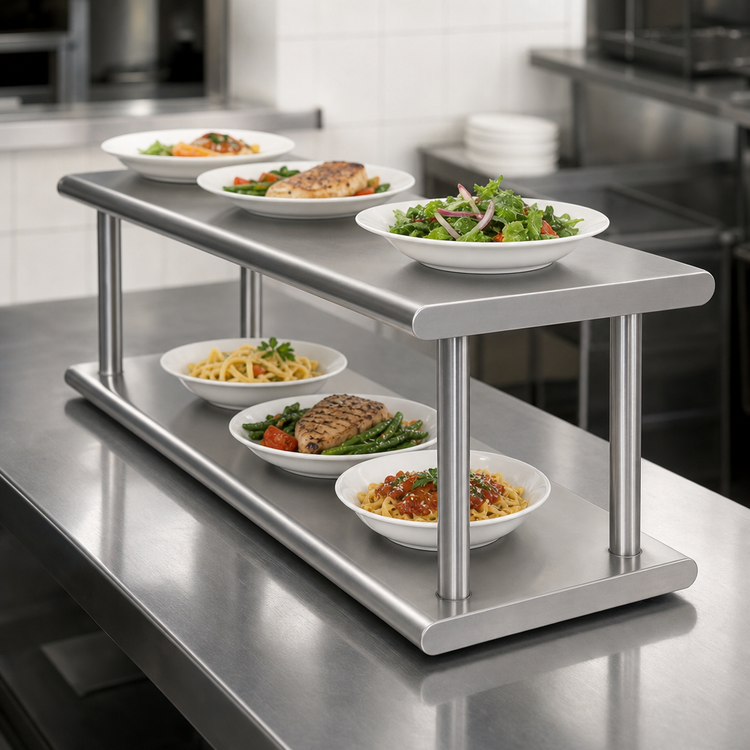 Product image #3 for Advance Tabco Double-Tier Pass-Thru Shelf, 120" W x 18" D, 18/430 Stainless Steel