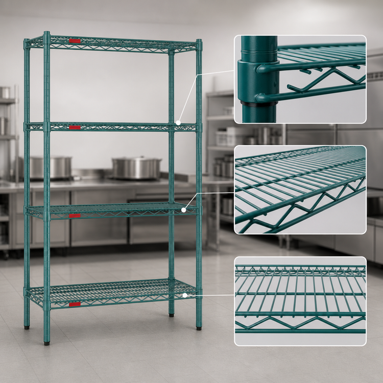 Product image #3 for Eagle Group Valu-Gard 4-Tier Wire Shelving Starter Unit, 60"W x 21"D x 74"H, Green Epoxy Finish