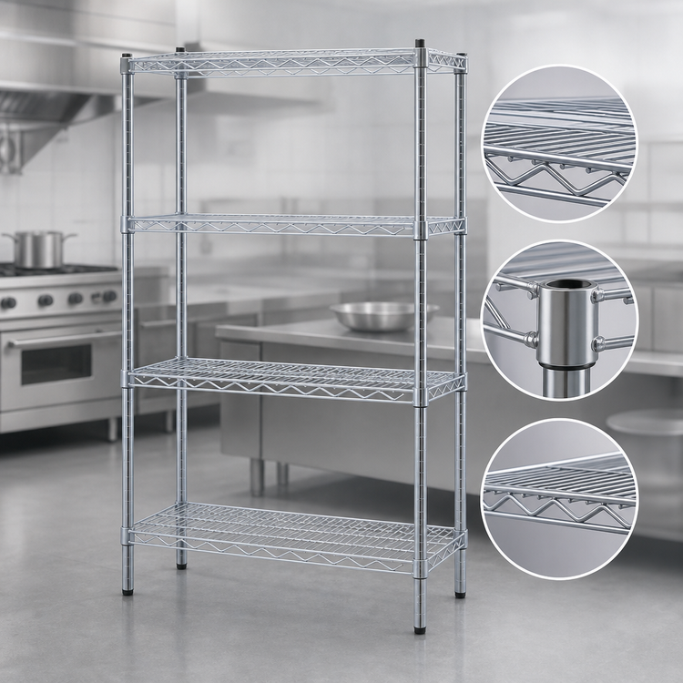 Product image #3 for Eagle Group Stationary 4-Tier Wire Shelving Starter Unit, 30"W x 18"D x 74"H, Chrome-Plated
