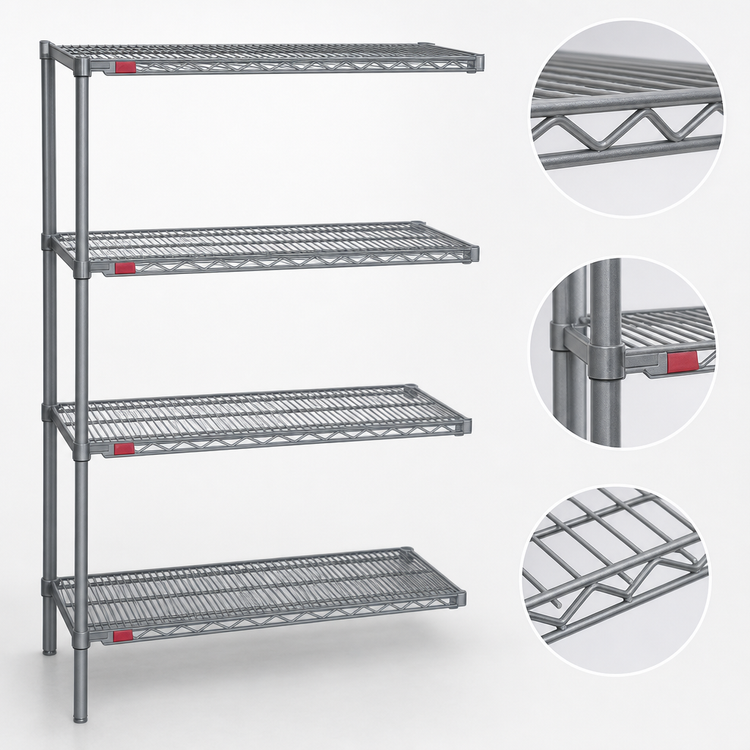 Product image #3 for Eagle Valu-Master 4-Tier Add-On Wire Shelving Unit, 48W x 21D x 63H, Pewter Gray Epoxy