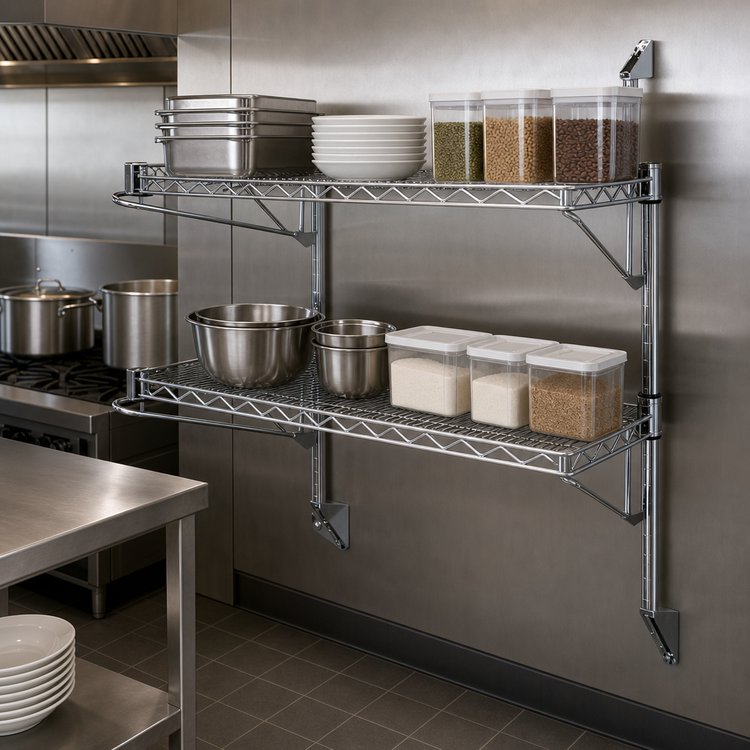 Product image #3 for Quantum Cantilever Double Shelf Wall-Mount Wire Shelving Unit with (2) 36 x 21 Inch Shelves
