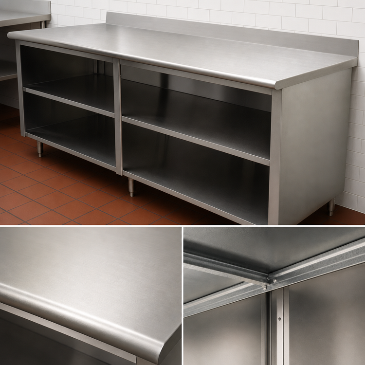 Product image #3 for Advance Tabco Special Value Series 96" x 30" Economy Open Base Work Table with 5" Backsplash and Mid-Shelf