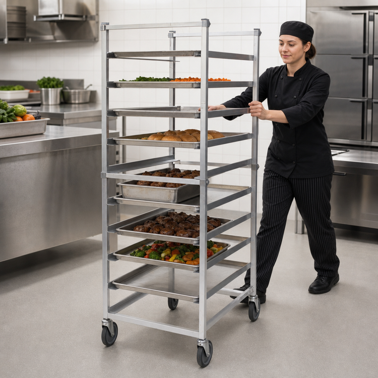 Product image #3 for Panco Mobile Full-Height Open-Sided Aluminum Utility Rack for 18 x 26 Inch Trays, 24-Tray Capacity