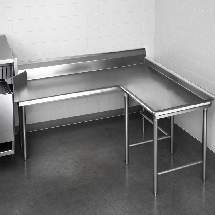 Product image #3 for Spec-Master Island Clean Dishtable, 60-Inch Machine-to-Corner x 60-Inch Corner-to-End, 30-Inch Working Depth, 14/304 Stainless Steel