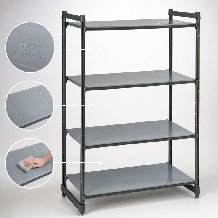 Product image #3 for Cambro Camshelving Basics Plus 4-Tier Solid Stationary Starter Polymer Shelving Unit, 24" Deep x 54" Long x 64" High, Brushed Graphite