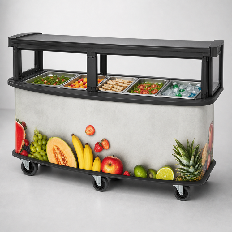 Product image #3 for Cambro 75-Inch Vending Cart with Safety Barrier, Open Well, Green Wrap, 5-Pan Capacity