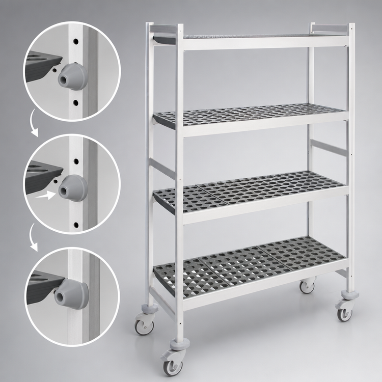 Product image #3 for Fermostock 4-Tier Perforated Mobile Polymer Shelving Unit, 47"W x 18"D x 71"H