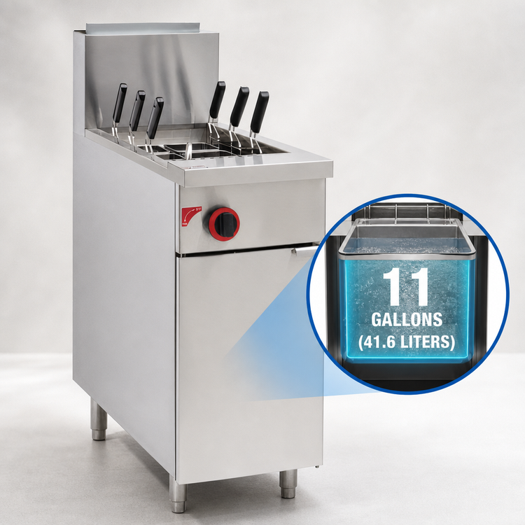 Product image #3 for Omcan USA 11-Gallon Natural Gas Floor Model Pasta Cooker with 6 Stainless Steel Baskets