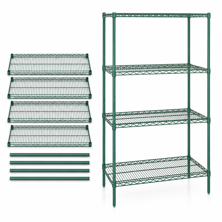 Product image #3 for Quantum 72"W x 30"D x 63"H Wire Shelving Starter Kit, 4-Shelf, Green Epoxy Antimicrobial Finish