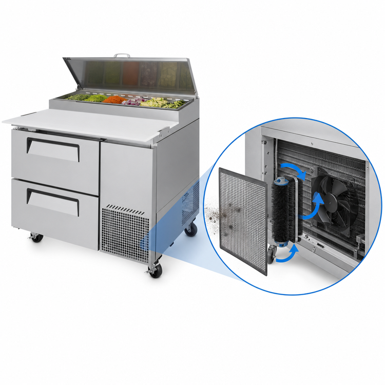 Product image #3 for Turbo Air Super Deluxe 44-Inch 1-Section Pizza Prep Table with 2 Drawers, 14 Cu. Ft., Self-Contained Side-Mount Refrigeration
