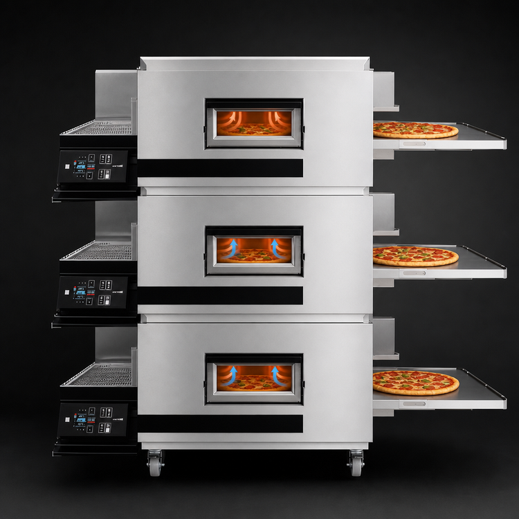 Product image #3 for Moretti Forni TT96E3S 3-Deck Electric Conveyor Pizza Oven with Stand, 300 13-Inch Pizzas/Hour, 208V, 3-Phase