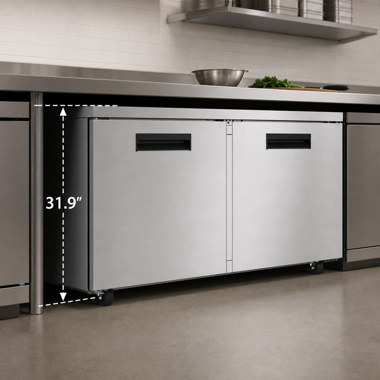 Product image #3 for Hoshizaki Steelheart 60-Inch Low Profile Two-Section Undercounter Freezer with Two Solid Doors, 15.1 Cu. Ft.