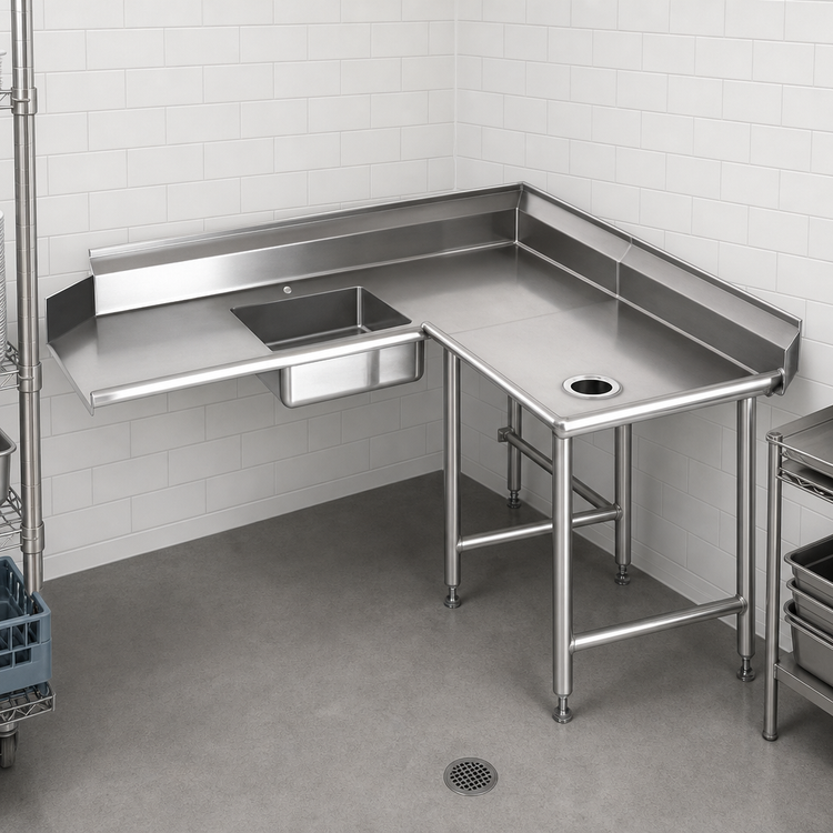 Product image #3 for Eagle Group Right-Hand Corner Soiled Dishtable with Pre-Rinse Sink, 60 x 60 Inch, 16/430 Stainless Steel Top
