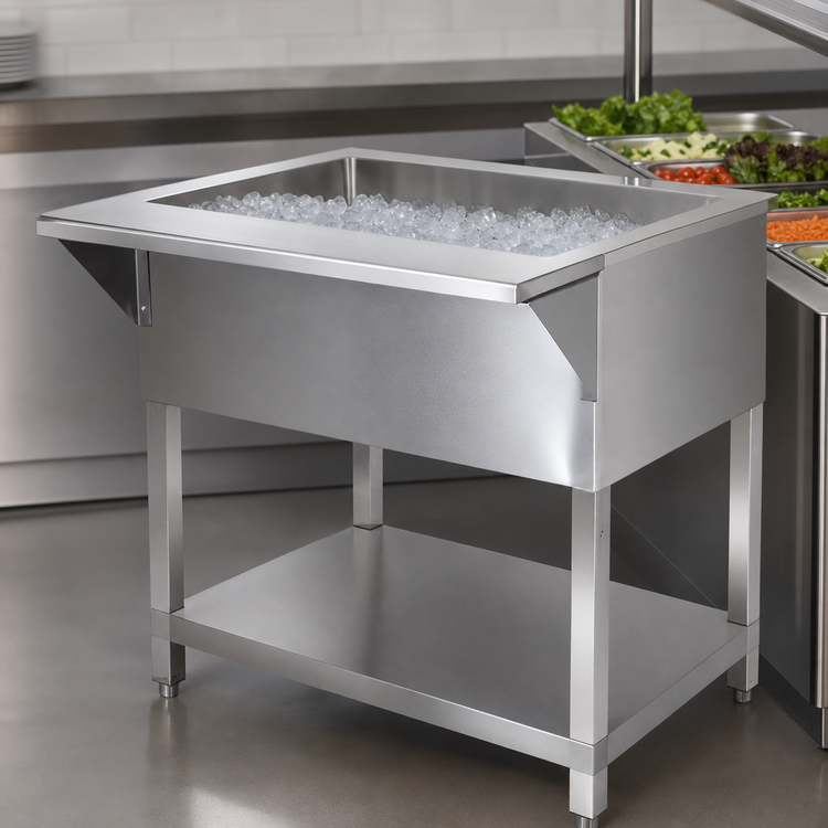 Product image #3 for Klinger's Trading Stationary 4-Pan Ice-Cooled Stainless Steel Cold Pan Table