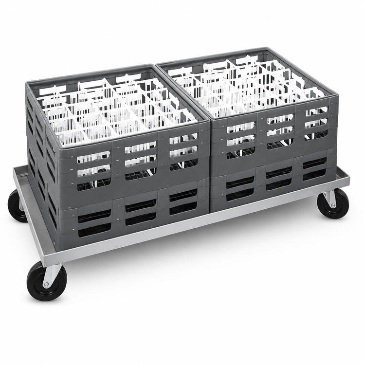 Product image #4 for Double-Wide Aluminum Glass Rack / Milk Crate Dolly with 5-Inch Swivel Casters for (2) 20" x 40" Racks