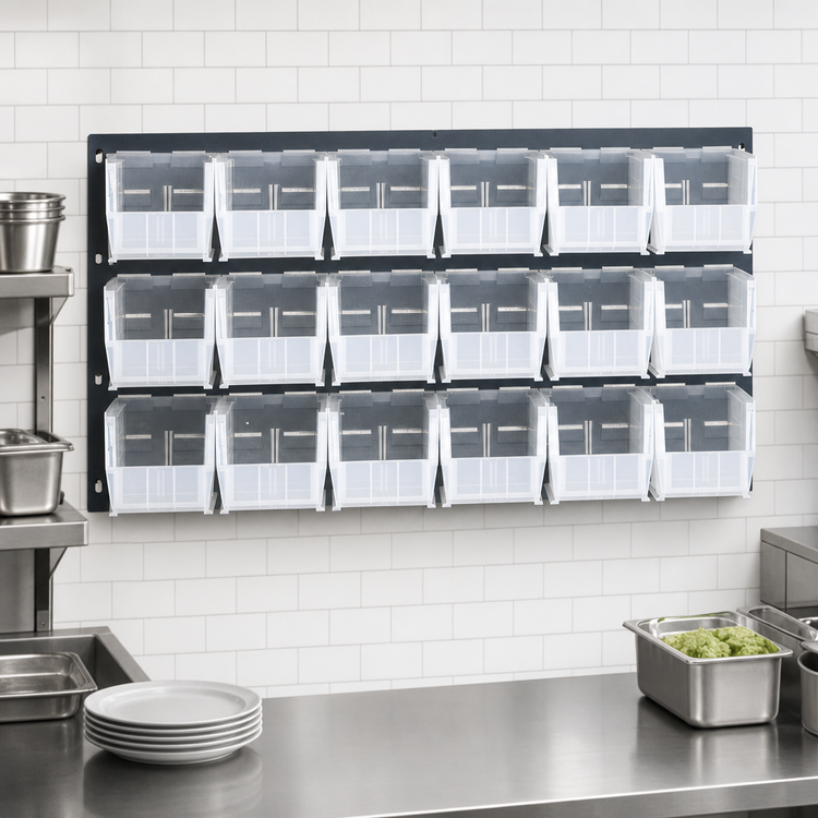 Product image #3 for Quantum Wall-Mounted Louvered Panel Starter Unit with 18 Clear Bins