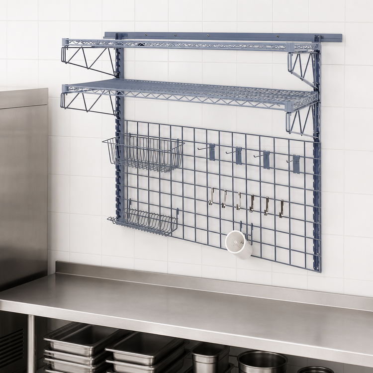 Product image #3 for Quantum Store Grid Medium-Duty Wall-Mounted Starter Shelving Kit, Gray Epoxy Antimicrobial Finish