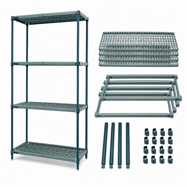 Product image #3 for Quantum Stationary 4-Shelf Wire Plastic Mat Shelving Unit, 36 x 21 x 86 Inches, Green Epoxy