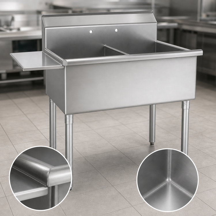 Product image #3 for Eagle Group 96-1/4-Inch Two-Compartment Stainless Steel Utility Sink with Double Drainboards