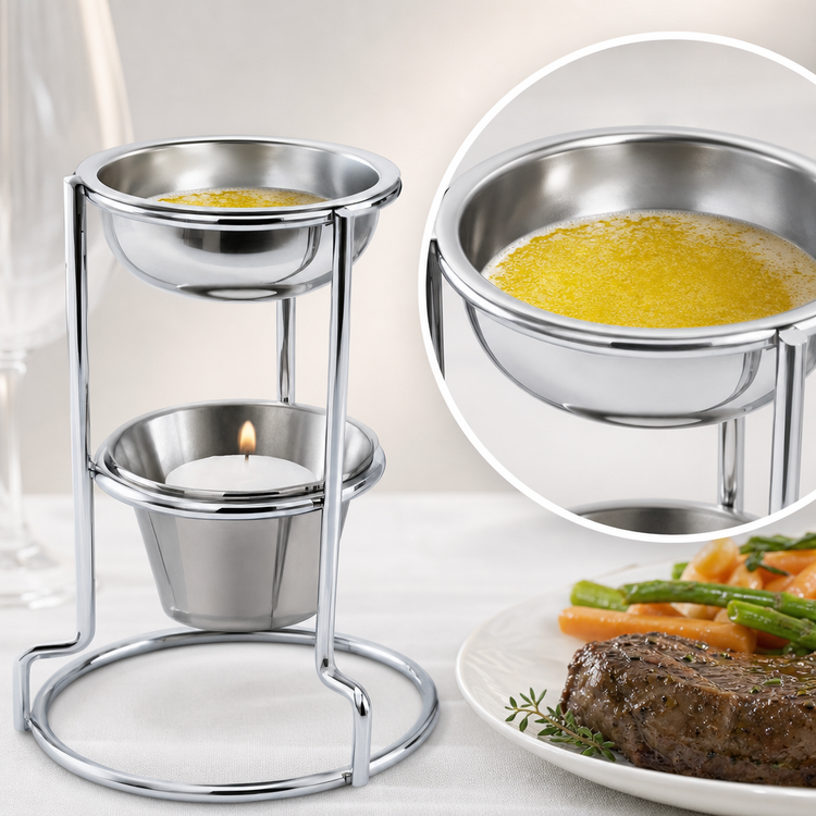 Product image #3 for Vollrath 3 oz Butter Melter Complete Set with Chrome-Plated Stand and Candle