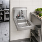 Thumbnail image #3 for BK Resources BKHS-D-SS-P-G Wall-Mount Space-Saver Hand Sink, 304 Stainless Steel, 9" x 9" x 5" Bowl, Faucet Included
