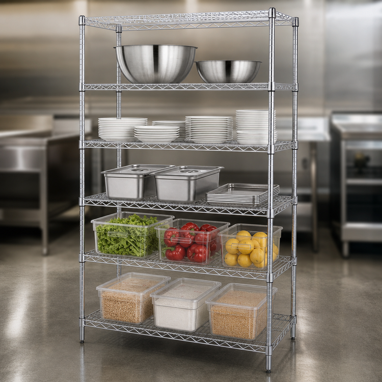 Product image #3 for Quantum 54"W x 18"D x 54"H Chrome-Plated Stationary Wire Shelving Starter Kit with 5 Shelves