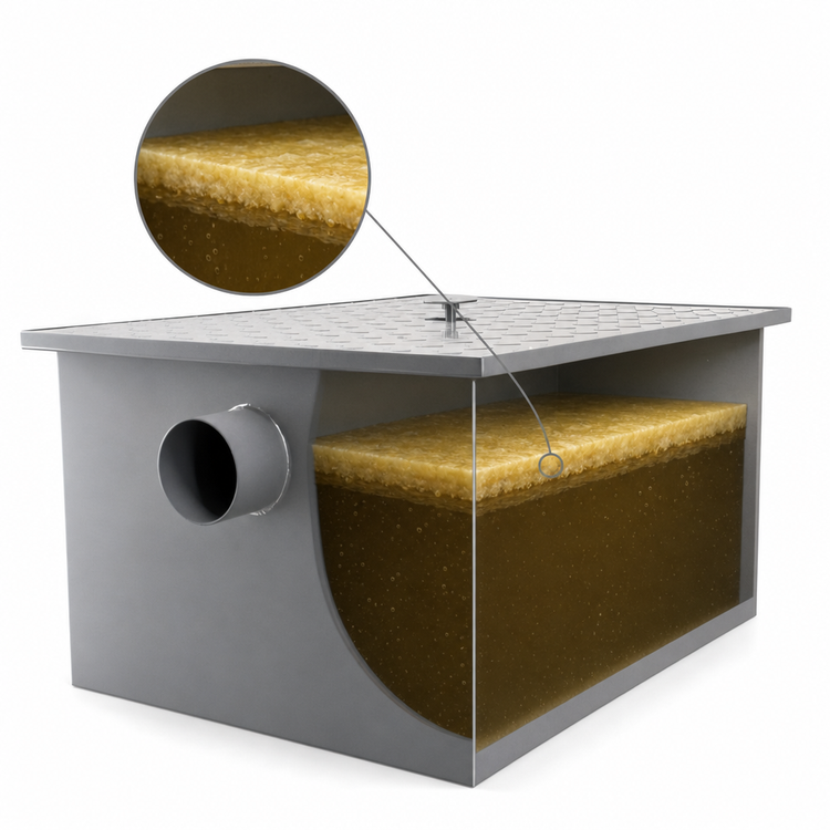 Product image #3 for Omcan USA Commercial 50 lb Capacity Grease Trap, 25 GPM, 4-Inch Threaded Inlet/Outlet