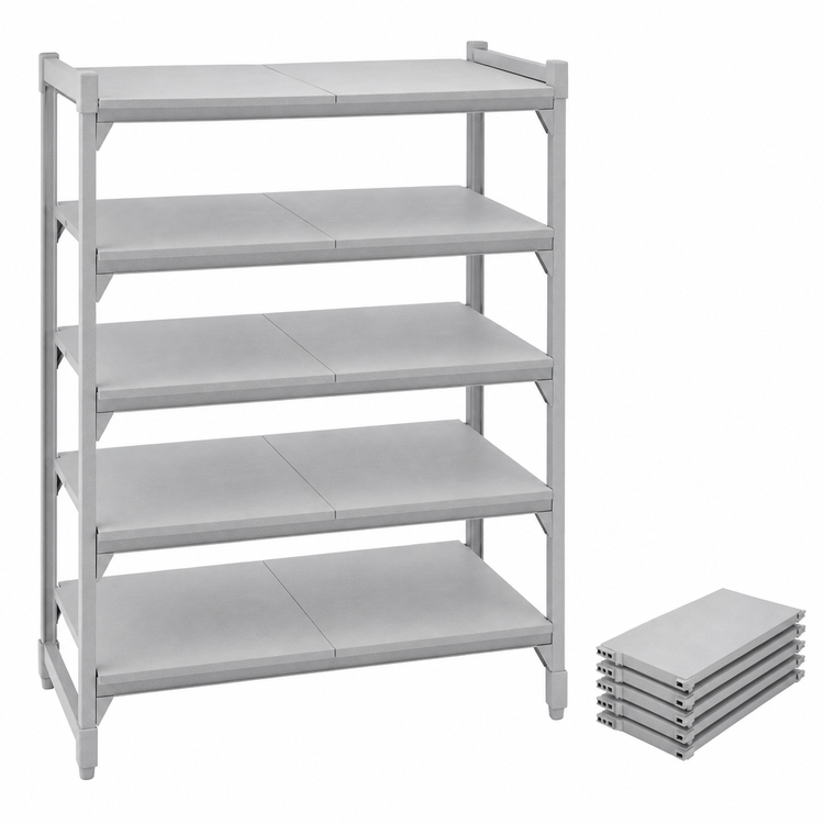 Product image #4 for Cambro Camshelving Premium 5-Shelf Solid Shelf Kit, 21-Inch Deep x 30-Inch Wide, Speckled Gray