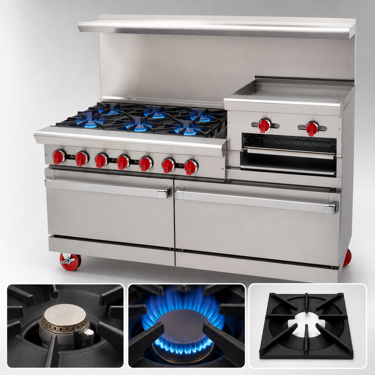 Product image #3 for American Range 60-Inch Commercial Gas Range with 6 Open Burners, 24-Inch Raised Griddle/Broiler, Convection Oven and Standard Oven