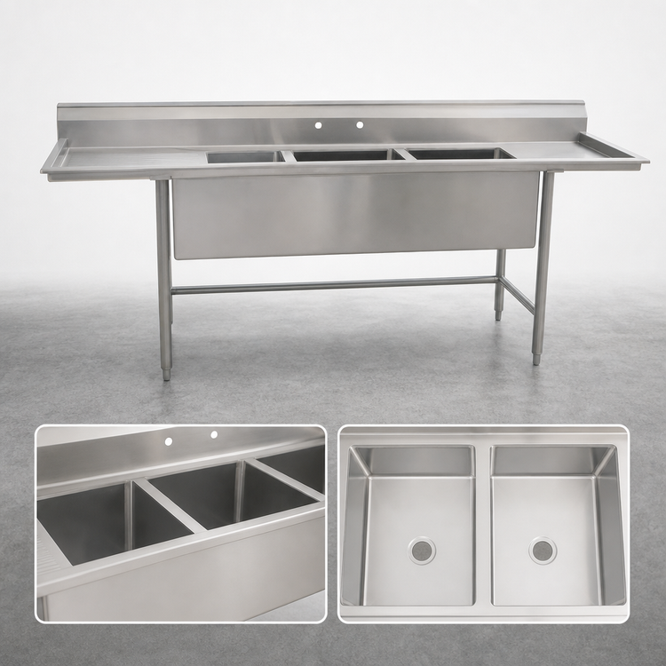 Product image #3 for Eagle Group S14 Series 2-Compartment Stainless Steel Sink With Left Drainboard, 67-1/2 Inch W x 27 Inch D
