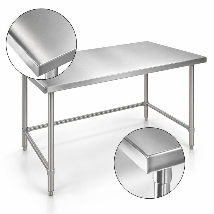 Product image #3 for John Boos 60 x 48 Inch 16-Gauge 300 Series Stainless Steel Top Work Table with Stallion Safety Edge