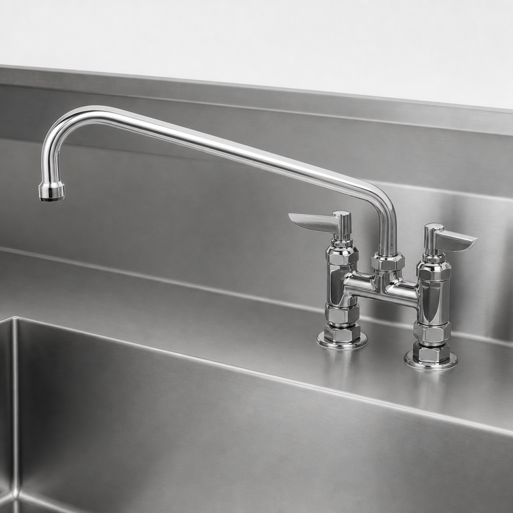 Product image #3 for T&S Brass B-0228-M Deck Mount Mixing Faucet, 4-Inch Centers, 6-Inch Swing Nozzle