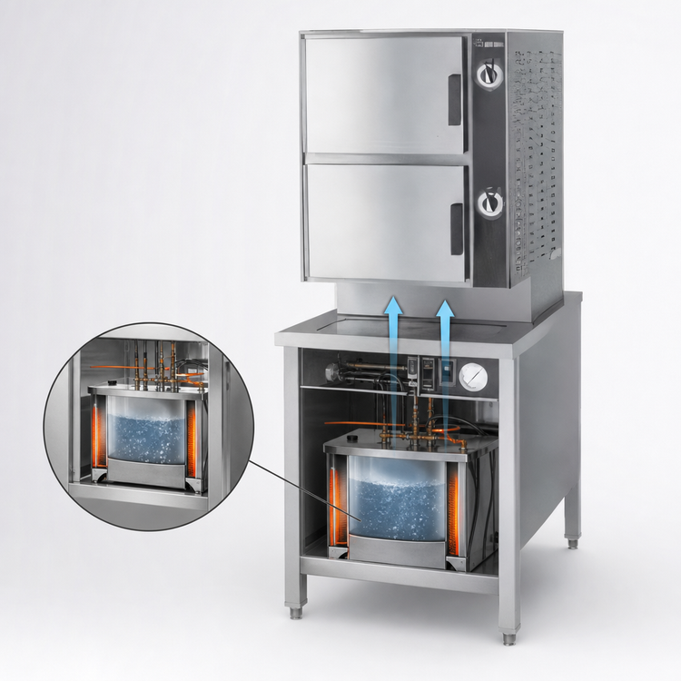Product image #3 for Groen HyPlus HY-10SE-36 Pressureless Electric Steamer with 2 Compartments and 36 Inch Cabinet Base