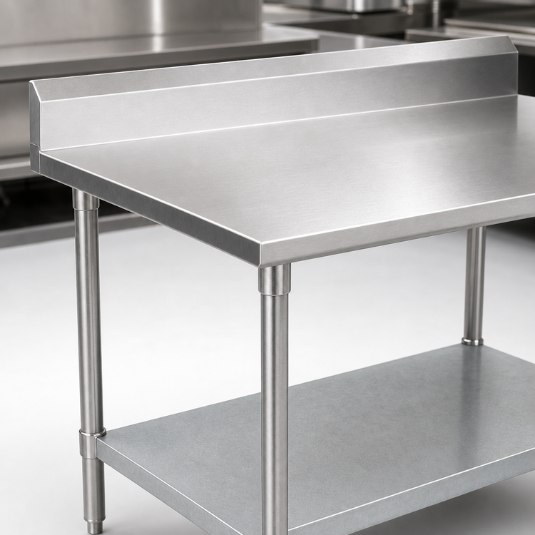 Product image #3 for John Boos Stallion 120-Inch W x 24-Inch D Stainless Steel Work Table with 5-Inch Backsplash and Galvanized Undershelf