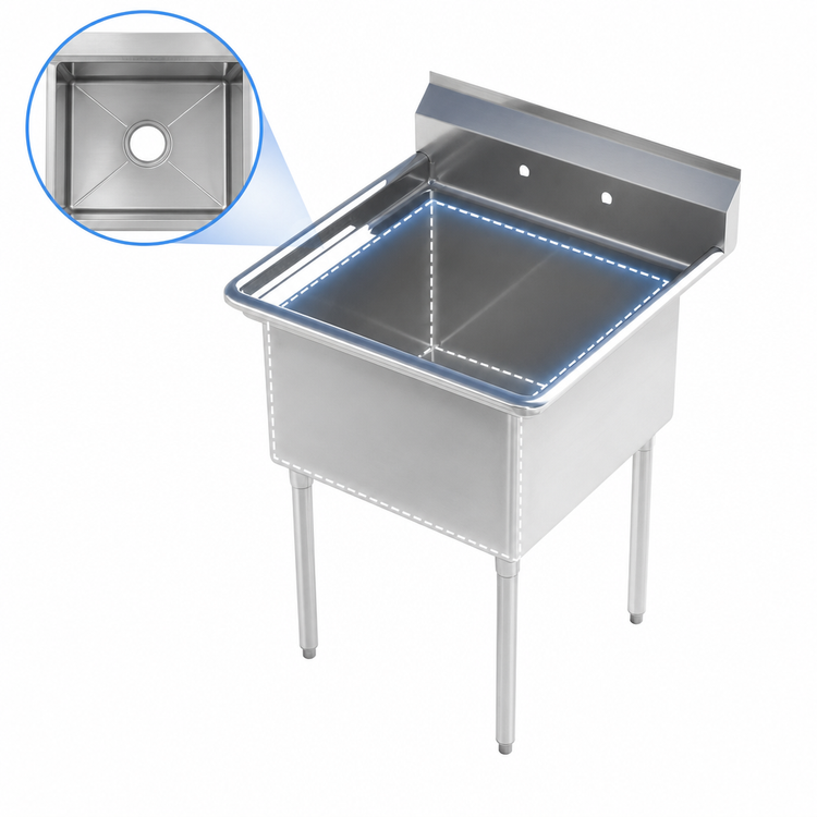 Product image #3 for Sapphire Manufacturing 1-Compartment Commercial Sink with Legs, 18/304 Stainless Steel