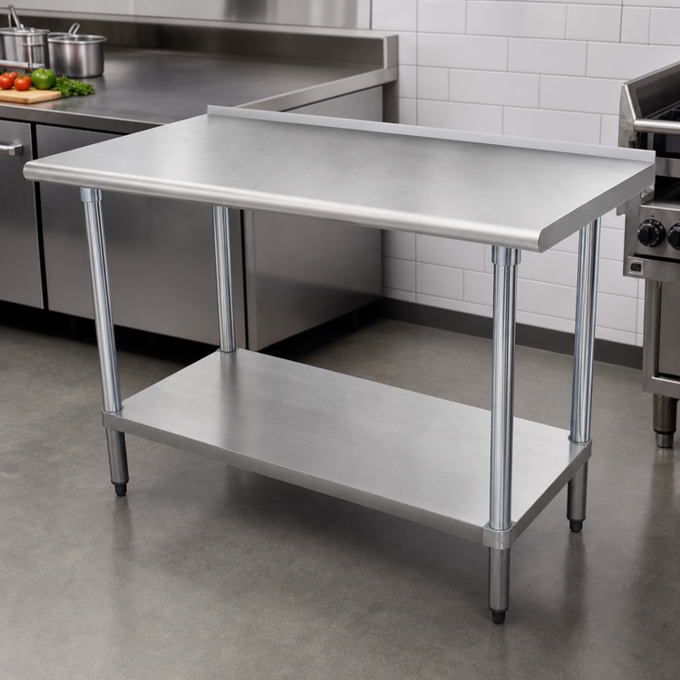 Product image #3 for Advance Tabco 48" x 30" 14-Gauge 304 Stainless Steel Work Table with Adjustable Undershelf and 1-1/2" Rear Up-Turn