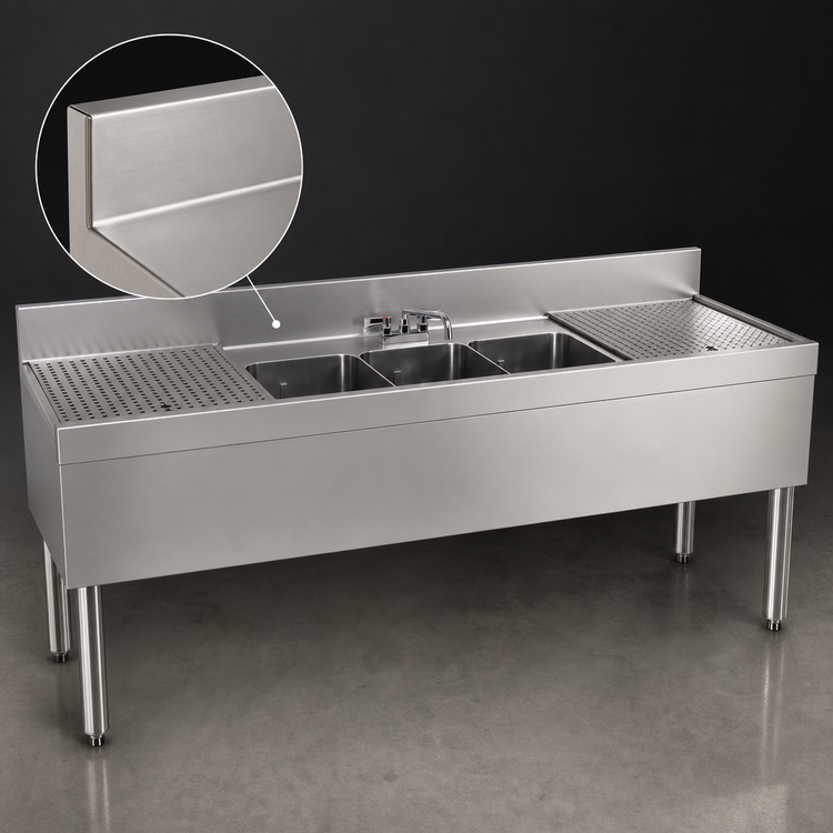 Product image #3 for Glastender TSB-72-S 72-Inch Underbar Three-Compartment Stainless Steel Sink with Left and Right Drainboards