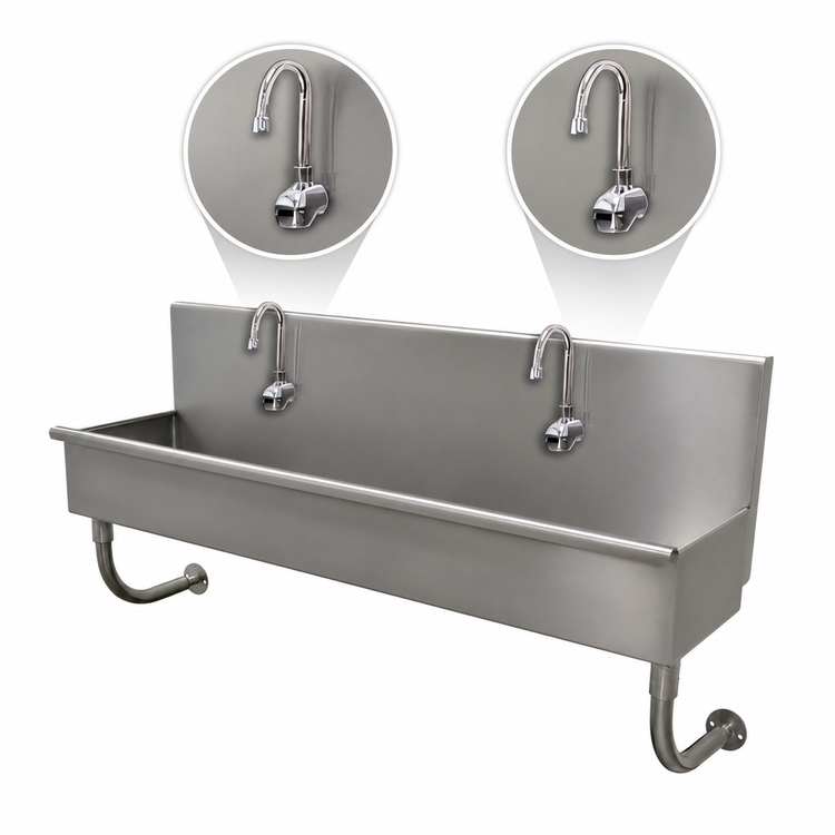 Product image #3 for Advance Tabco 40-Inch Wall-Mounted Two-Station Stainless Steel Multiwash Hand Sink with 2 Electronic Faucets