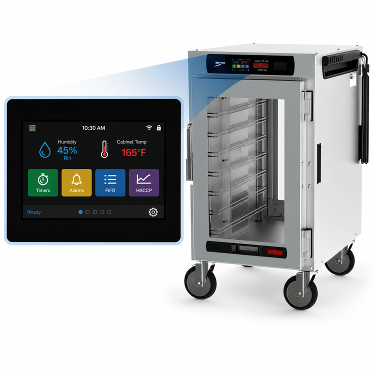 Product image #4 for Metro HotBlox™ Mobile Narrow 8-Pan Pass-Thru Insulated Holding Cabinet, Half-Height, Digital Touchscreen, Clear Front and Rear Doors