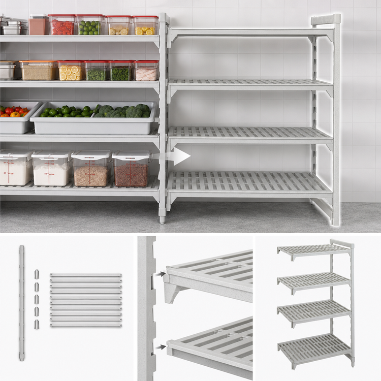 Product image #4 for Cambro Camshelving Premium 4-Shelf Vented Add-On Polymer Shelving Unit, 21 x 48 x 64 Inches, Speckled Gray