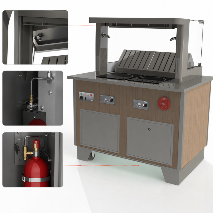 Product image #4 for Vollrath 4-Series Signature Server Custom Downdraft Vent Buffet Server with 2 Mirage Drop-In Ranges and ANSUL Fire Suppression