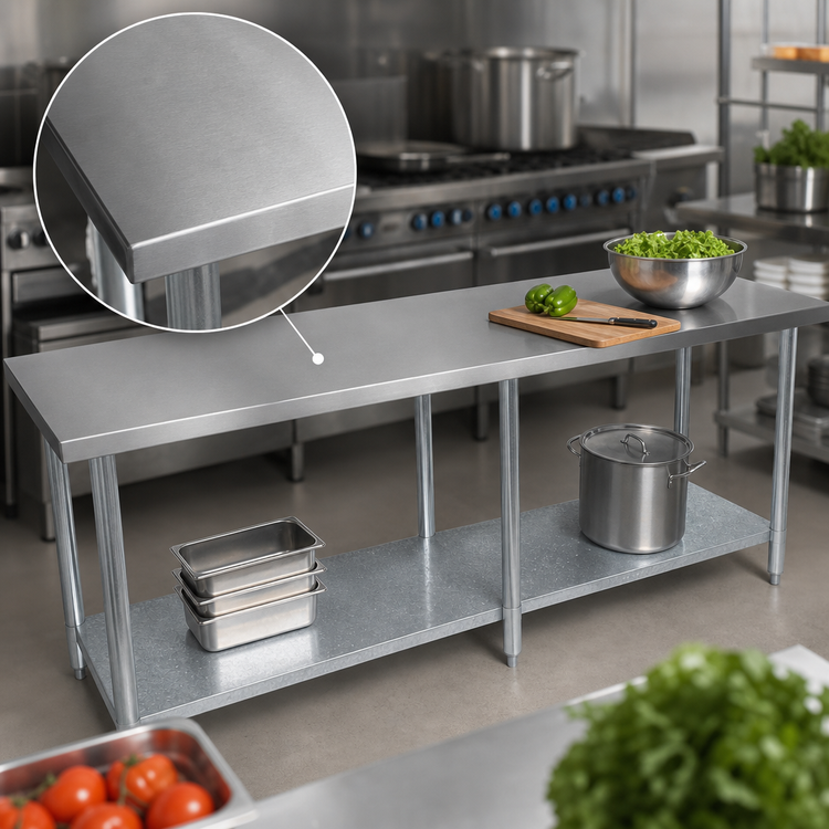 Product image #3 for BK Resources VTT-1884 84 Inch x 18 Inch Stainless Steel Work Table with Galvanized Undershelf