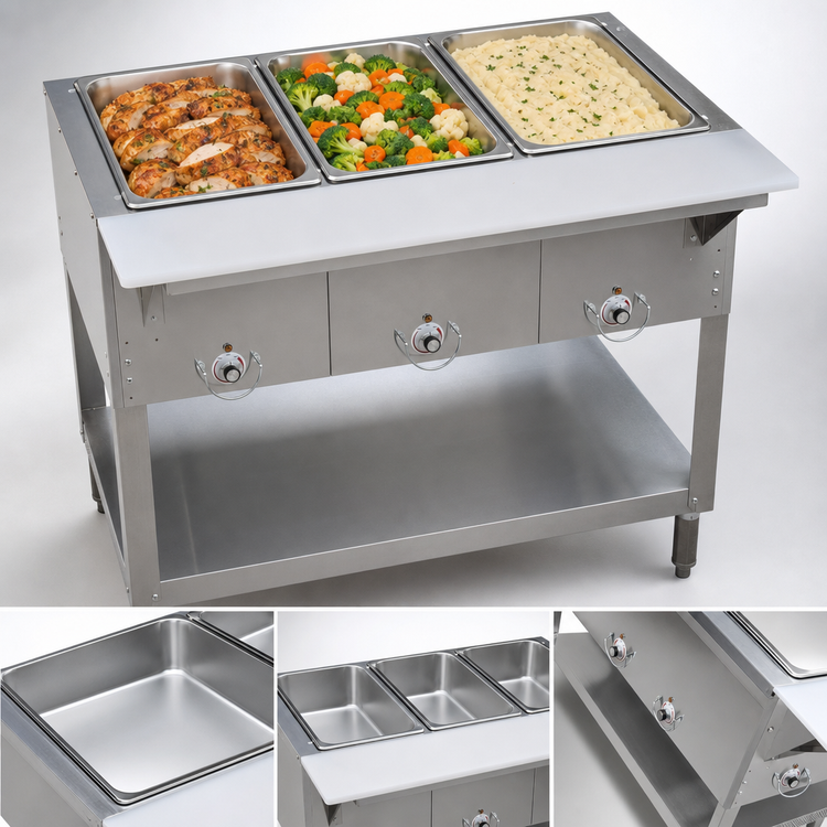 Product image #3 for Castle 45.7-Inch Open Well Electric Hot Food Table with 3 Wells for 12 x 20 Pans