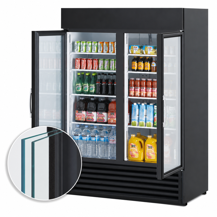 Product image #4 for Turbo Air Two-Section Black Glass Door Refrigerated Merchandiser, 45.97 Cu. Ft., Self-Contained, Bottom-Mount Compressor