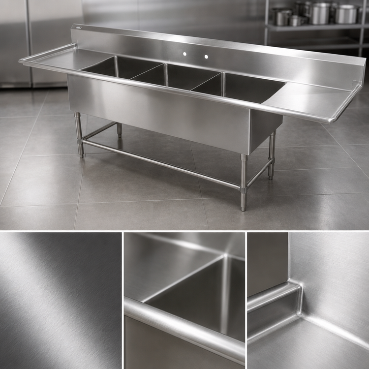 Product image #3 for John Boos Pro-Bowl 3-Compartment Sink with Left and Right Drainboards, 87-1/4 Inch Wide
