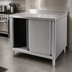 Thumbnail image #3 for Klinger's Trading BCB2448 48-Inch x 24-Inch Stainless Steel Enclosed Work Table with Sliding Doors and 2-Inch Rear Up-Turn